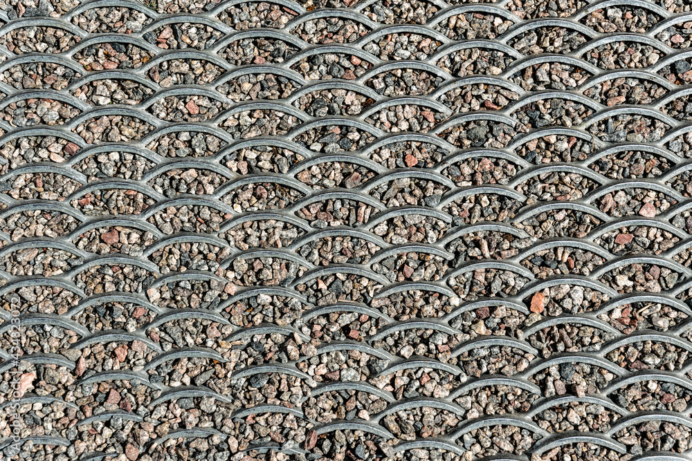 Fototapeta premium Gravel garden path. Stone and steel frame