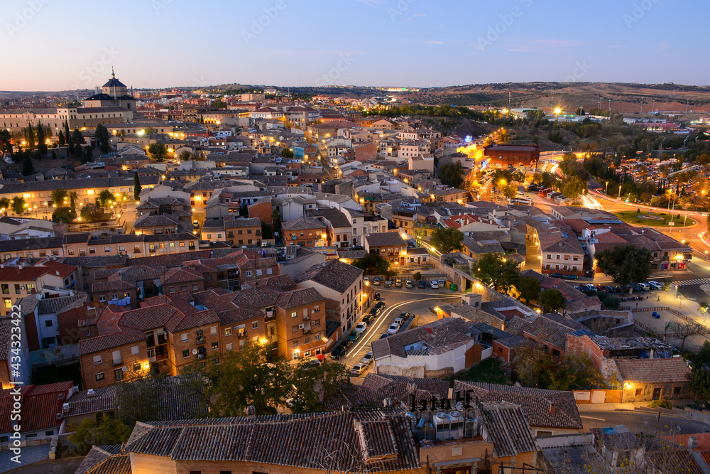 Toledo, Spain - October 29, 2020: View to the old town from the observation deck during sunset