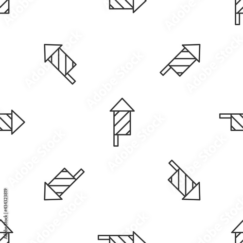 Grey line Firework rocket icon isolated seamless pattern on white background. Concept of fun party. Explosive pyrotechnic symbol. Vector