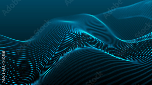 Abstract digital background. Futuristic wave of dots and weave lines. Digital technology. 3d rendering.