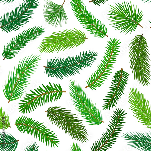 conifer evergreen pine fir cedar needle branches twigs seamless pattern