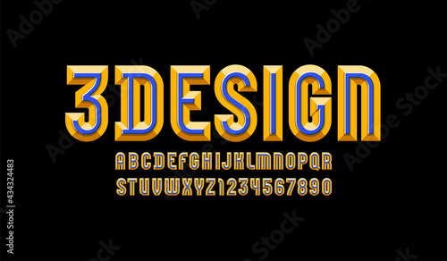 3D alphabet from chiseled block, facet bright font, beveled letters A-Z and numerals 0-9, vector illustration 10EPS