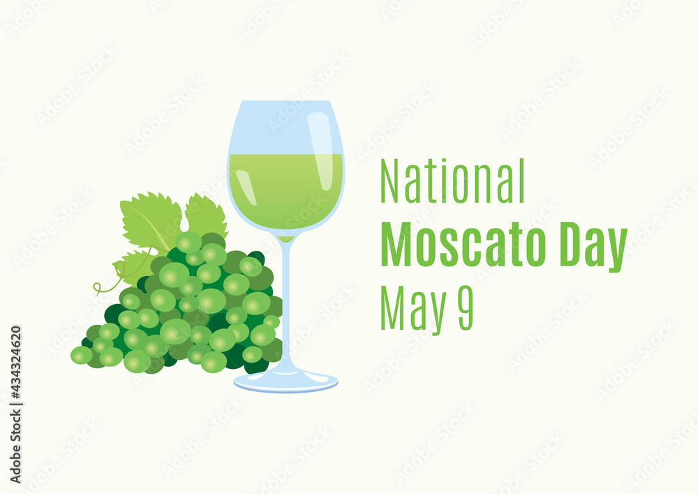 National Moscato Day vector. Glass of white wine and grapes vector