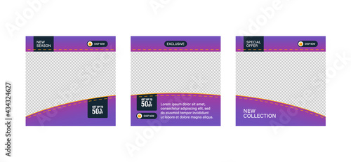 Carousel post on social network. Set of sale banner template design. Mockup for social media post and web ad. Vector illustration.