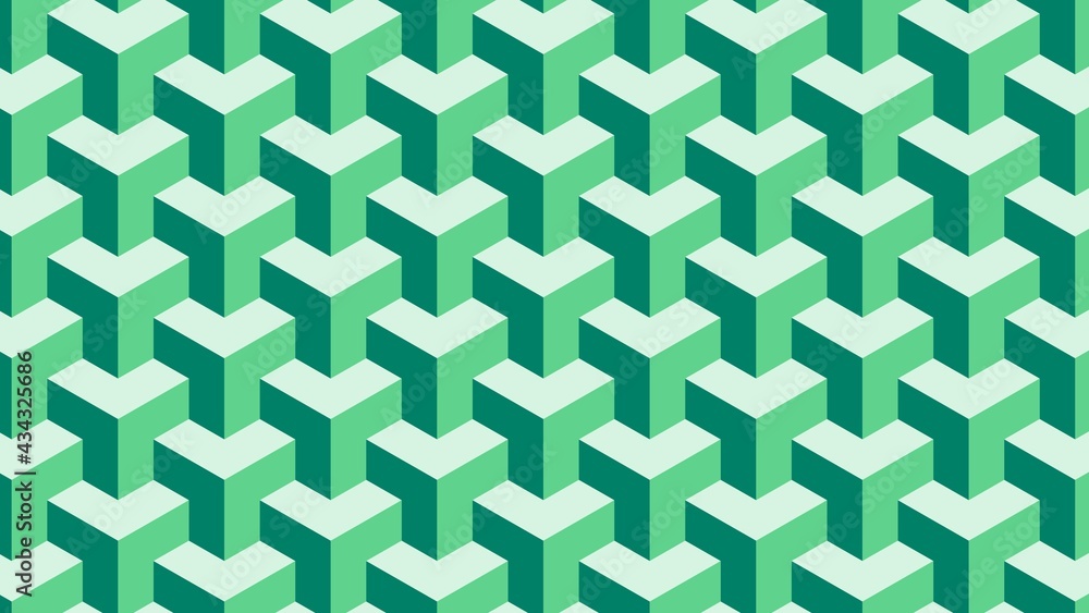 Fototapeta premium Simple green geometric vector pattern with 3d illusion