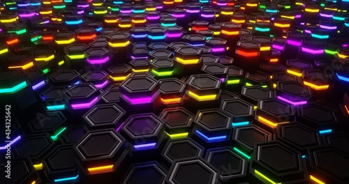 Multicolored close-up. Hexagon abstract background. hexagonal structure 3d illustration