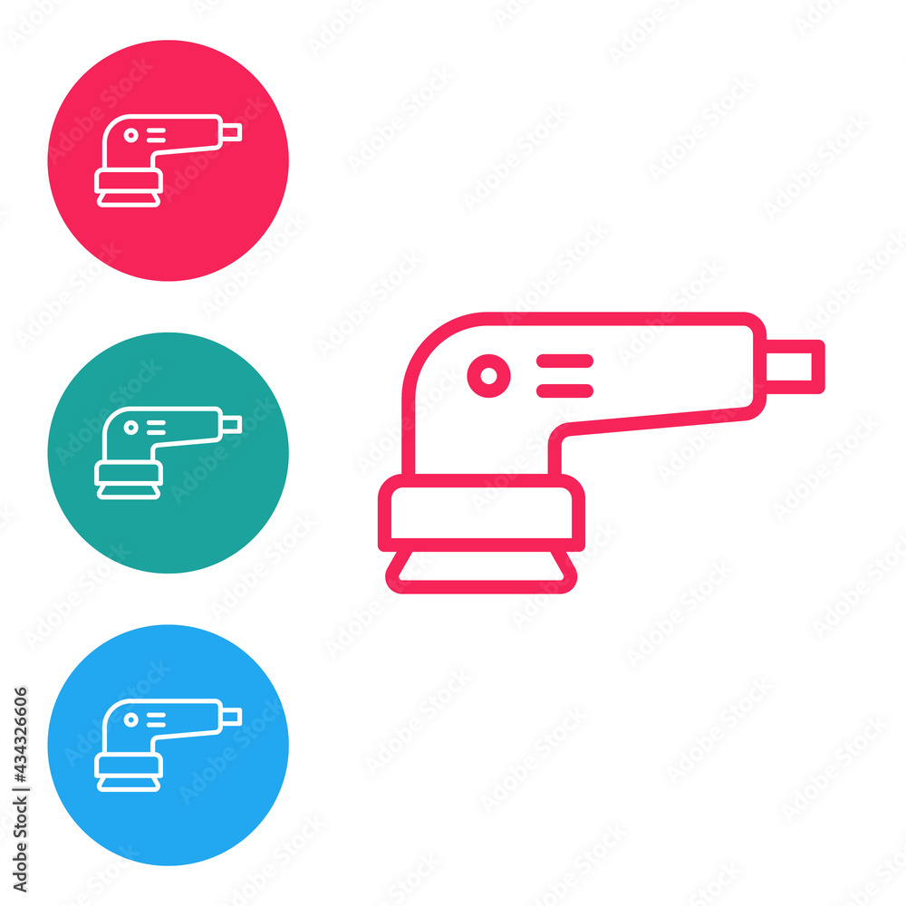 Red line Electric sander icon isolated on white background. Orbital sander. For floor and wooden planks sanding sandpaper. Set icons in circle buttons. Vector Red line Electric sander icon isolated on white background. Orbital sander. For floor and wooden planks sanding sandpaper. Set icons in circle buttons. Vector