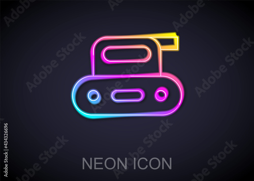 Glowing neon line Electric planer tool icon isolated on black background. Vector