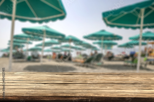 Desk of free space and summer beach 