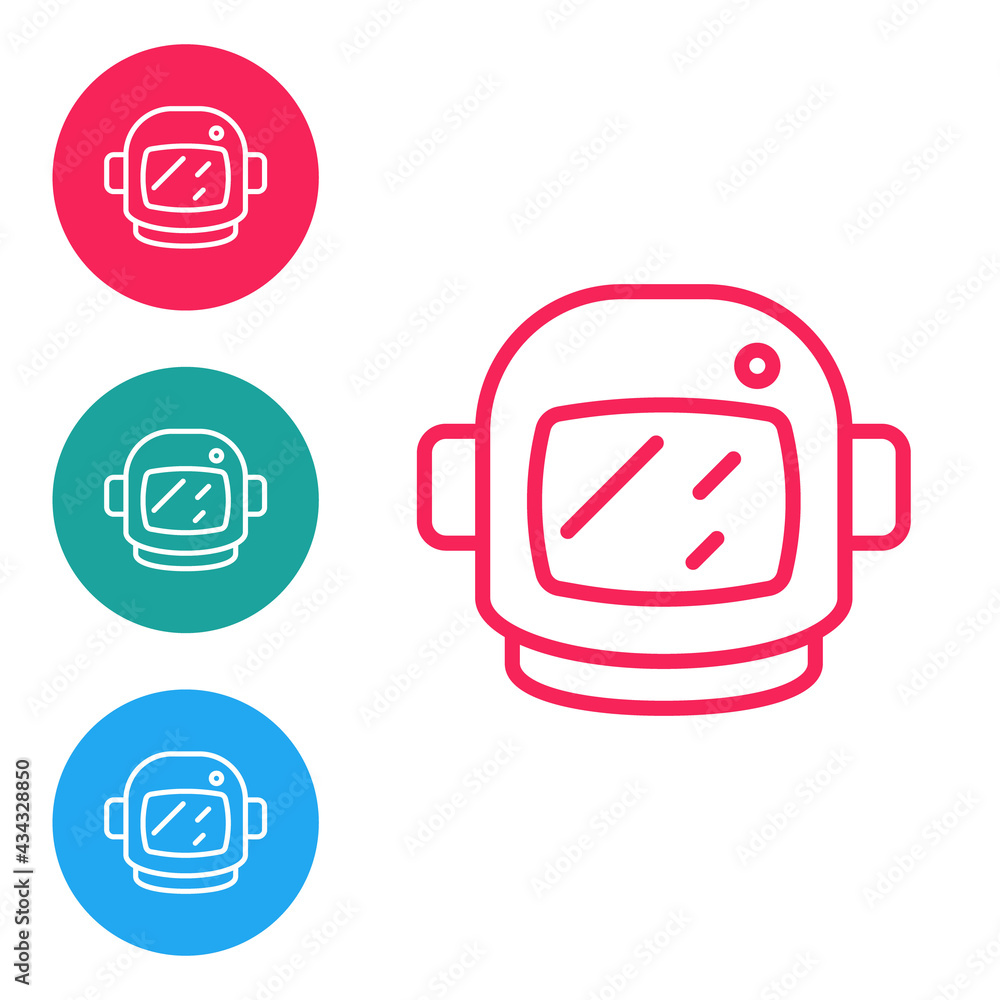 Red line Astronaut helmet icon isolated on white background. Set icons in circle buttons. Vector Red line Astronaut helmet icon isolated on white background. Set icons in circle buttons. Vector