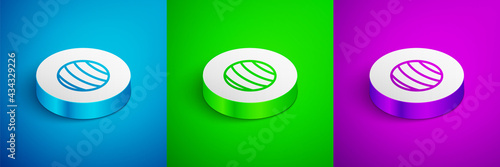 Isometric line Planet icon isolated on blue, green and purple background. White circle button. Vector