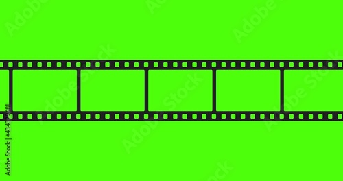 Animation of a blank film strip isolated on a white background. Film 35 mm. Cinema concept. 4K. Green screen