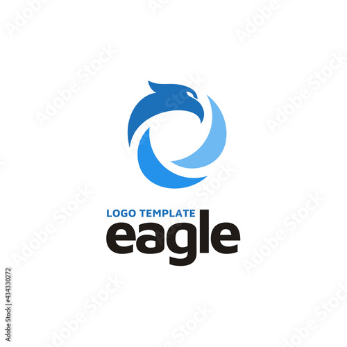 Circular Frame Shutter Aperture Lens symbol with Head of Eagle Falcon Hawk Bird logo design
