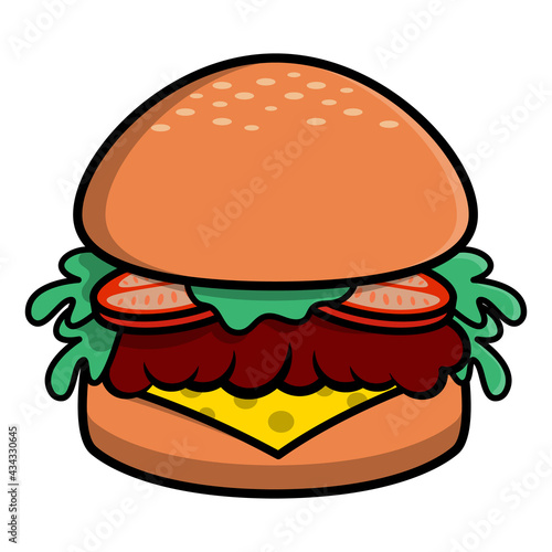 Illustration of Hamburger with cartoon style  suitable for icon and logo for fast food culinary business