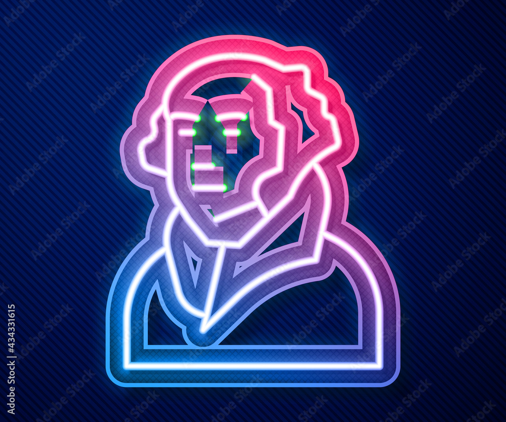 Glowing neon line George Washington icon isolated on blue background. Vector Glowing neon line George Washington icon isolated on blue background. Vector