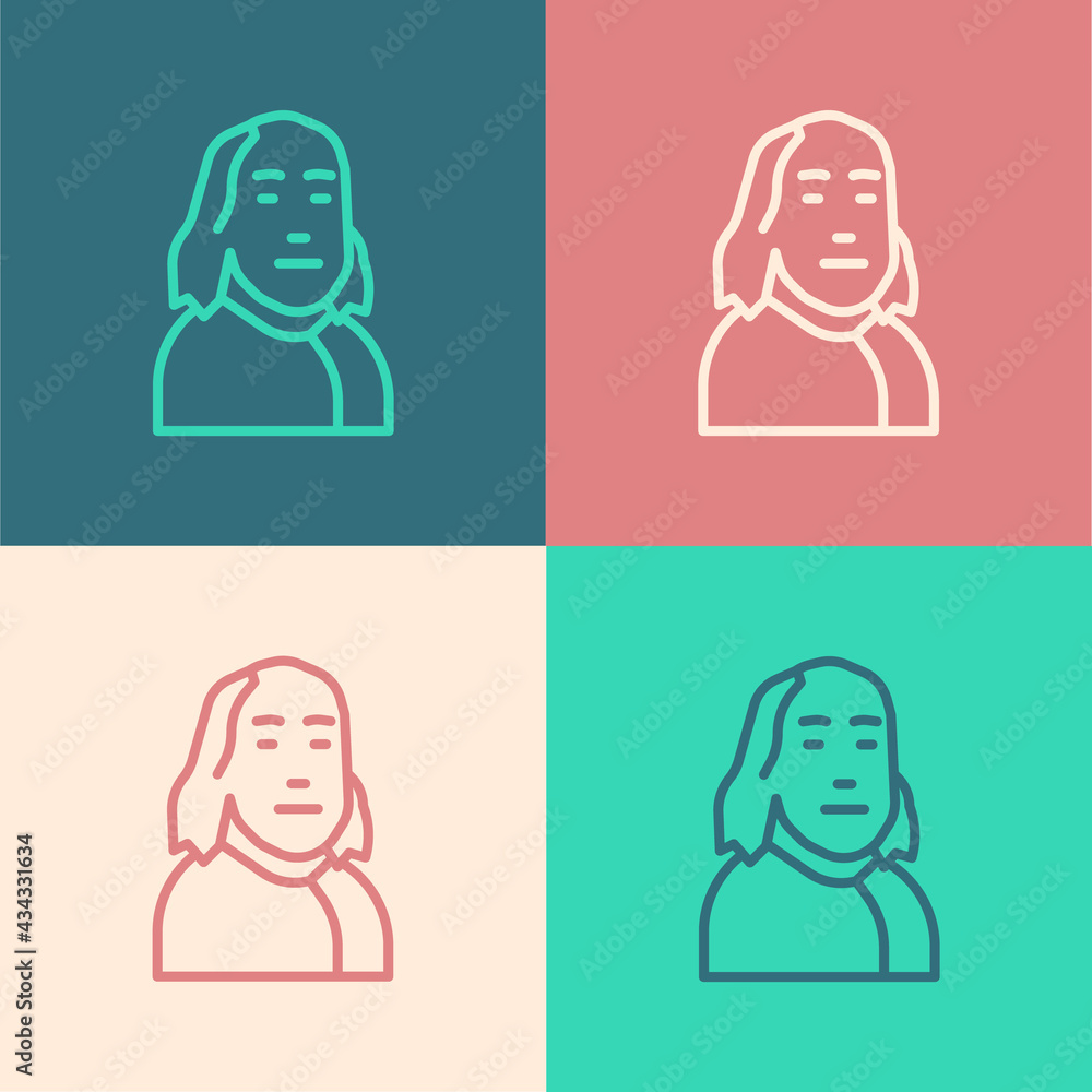 Pop art line Benjamin Franklin icon isolated on color background. Vector Pop art line Benjamin Franklin icon isolated on color background. Vector