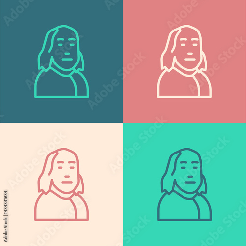 Pop art line Benjamin Franklin icon isolated on color background. Vector