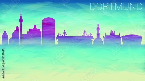Dortmund Germany City Skyline Vector Silhouette. Broken Glass Abstract Geometric Dynamic Textured. Banner Background. Colorful Shape Composition.