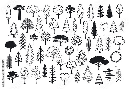 Murais de parede doodle park forest conifer abstract silhouettes outlined trees in black color co
