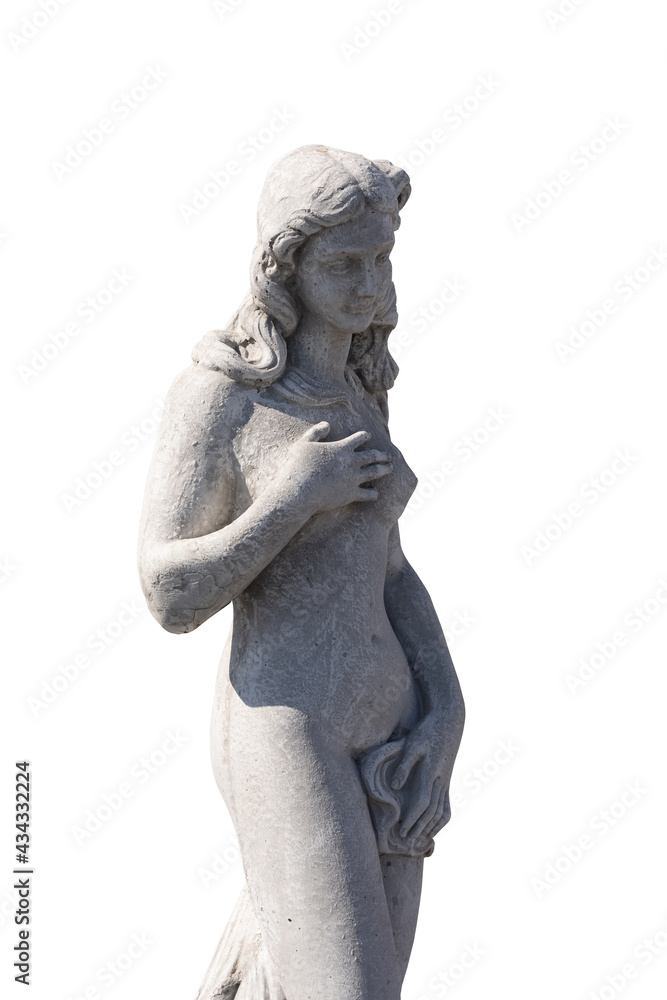 Fototapeta premium Stone sculpture of naked woman on white background