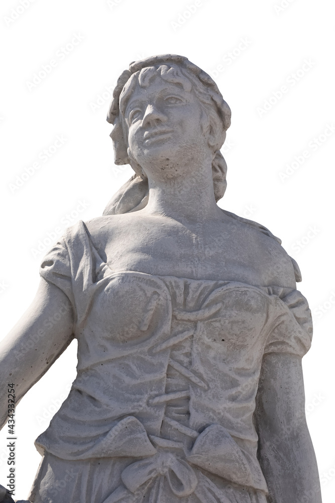 Fototapeta premium Close up of stone sculpture of woman on white background