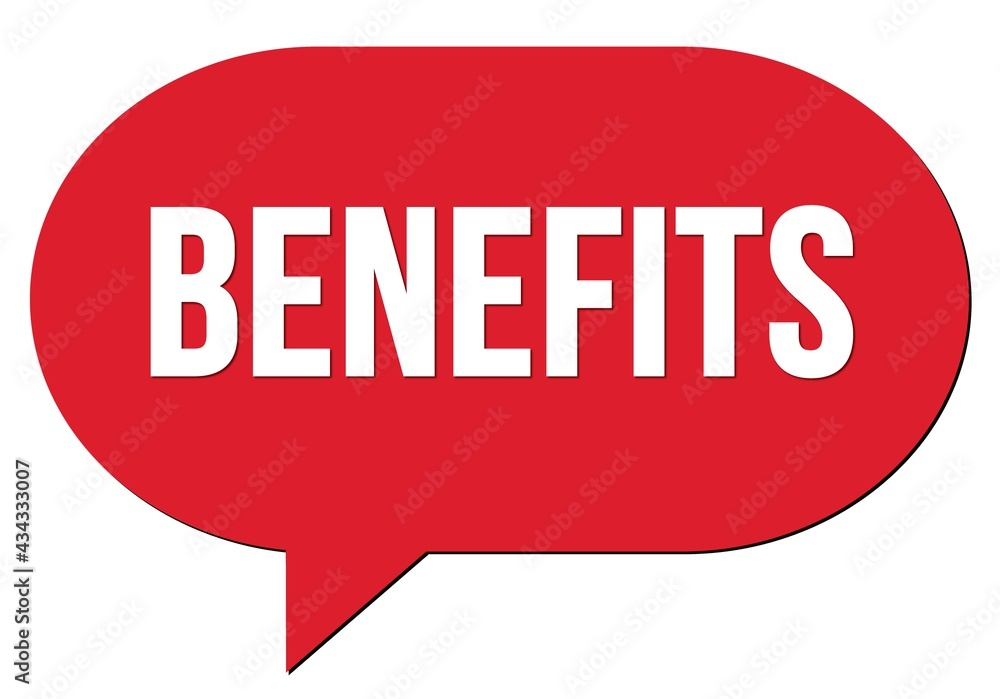 BENEFITS text written in a red speech bubble BENEFITS text written in a red speech bubble