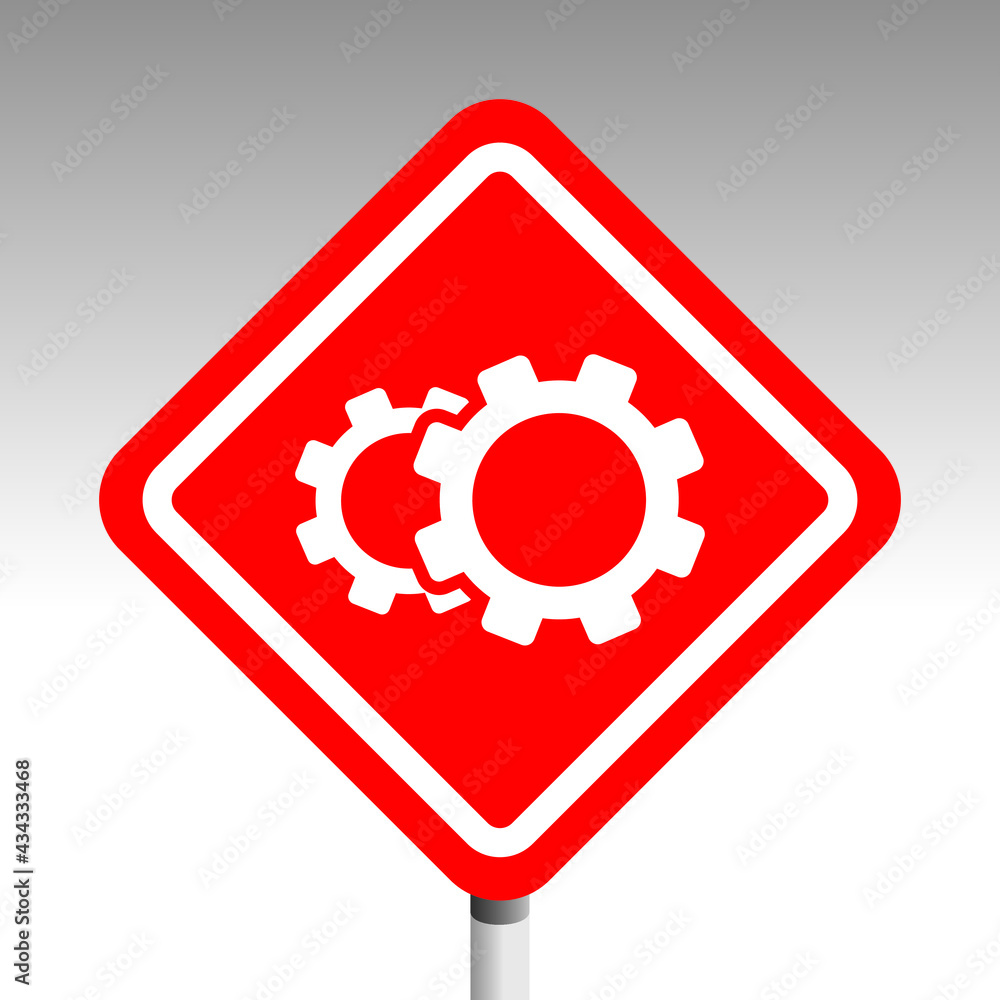 gear or cogwheel on road sign, vector illustration gear or cogwheel on road sign, vector illustration