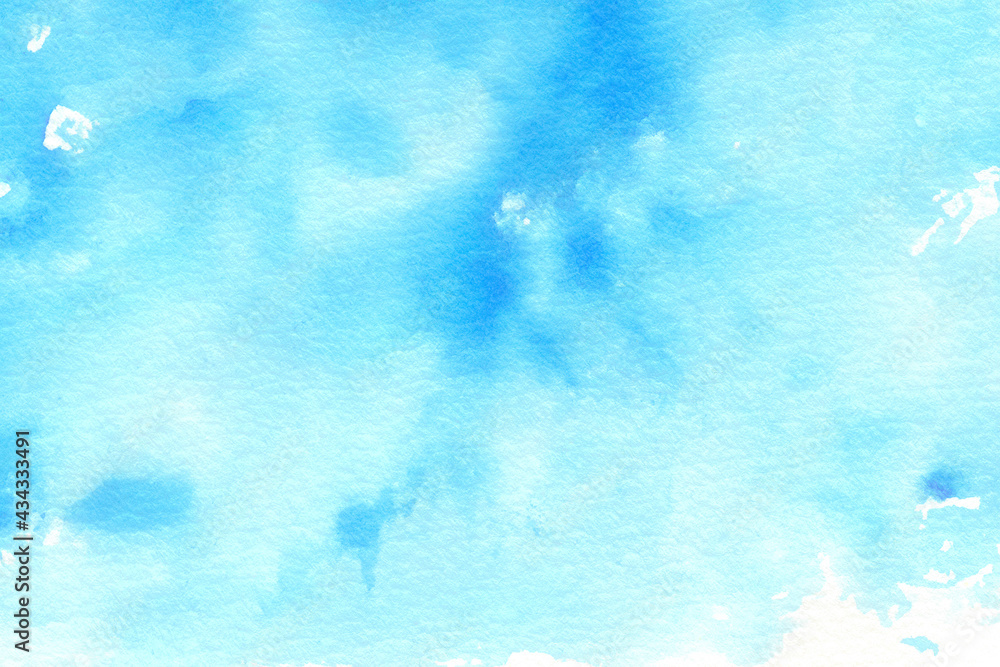 水彩テクスチャ背景 青色 水彩紙に薄く滲むシアンの絵具 Stock Photo Adobe Stock