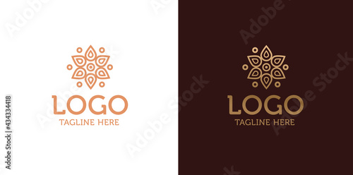 Oriental, arabic, golden flower tile logo sign