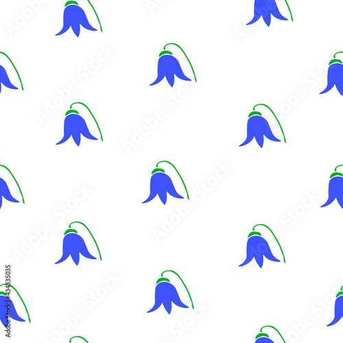 Seamless pattern bluebells on white background. Kids floral texture for textile or wallpaper, vector eps 10