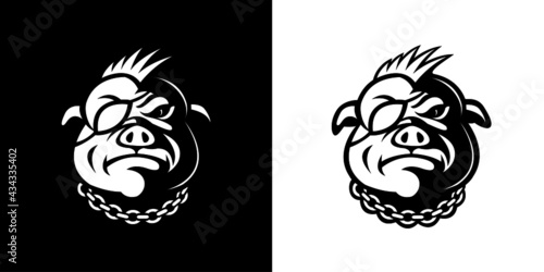 Pig line art punk rock logo.