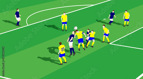 Soccer Powerful competition in front of the goal. Vector
