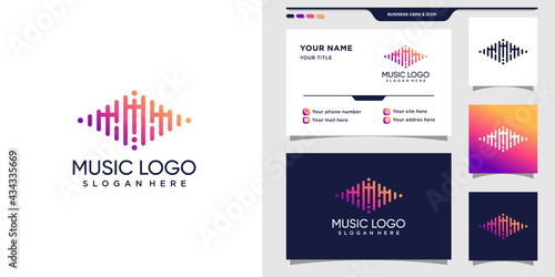 Music logo with initial letter M and business card design Premium Vector