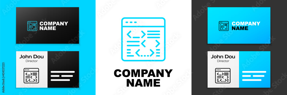 Blue line Software, web developer programming code icon isolated on white background. Javascript computer script random parts of program code. Logo design template element. Vector Blue line Software, web developer programming code icon isolated on white background. Javascript computer script random parts of program code. Logo design template element. Vector