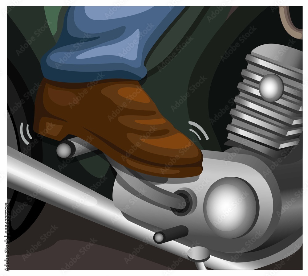 Kickstarter on vintage motorcycle instruction symbol illustration