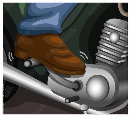 Kickstarter on vintage motorcycle instruction symbol illustration cartoon vector