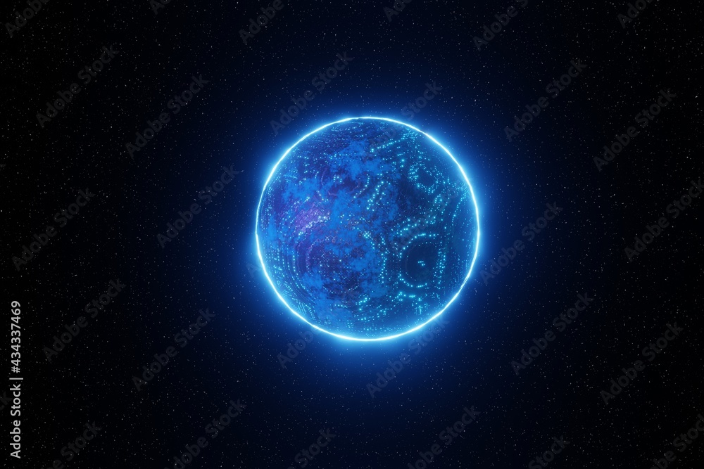 Abstract futuristic technology network space planet background 3D rendering - obrazy, fototapety, plakaty 