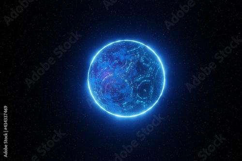 Abstract futuristic technology network space planet background 3D rendering