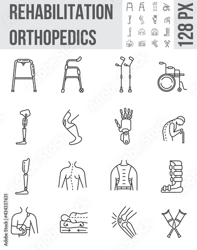 Orthopaedic rehabilitation icons set vector. Physical therapy line collection