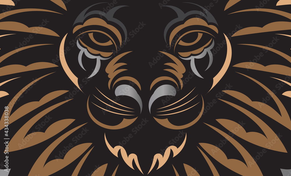Fototapeta premium Polynesia and Maori dark luxury banner with lion face. Vector.
