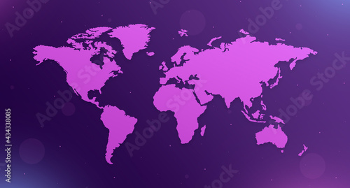 World map on purple background with glare 3d