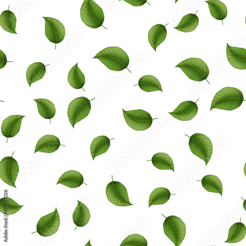 Wallpaper Mural Seamless pattern with green realistic leaves. Good for menus, postcards, books, murals, and fabric. Vector illustration. Torontodigital.ca