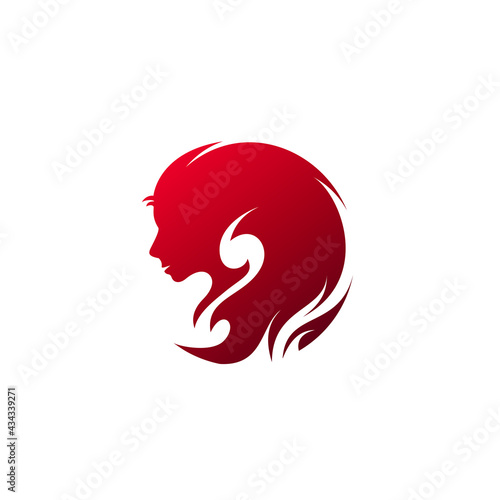 Girl logo and flame design combination, red color logos