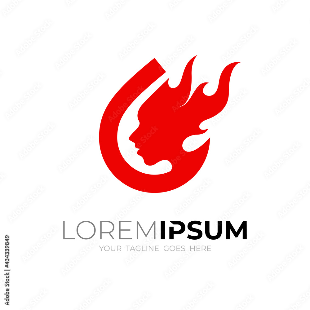 Simple fire design and girl logo combination, red color Simple fire design and girl logo combination, red color