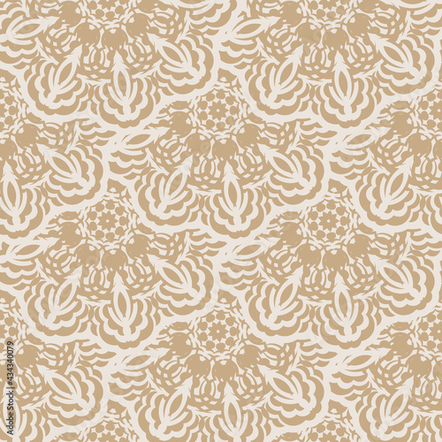 Beige seamless pattern with decorative ornaments. Good for murals, textiles, and printing. Vector illustration.