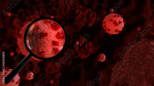 Coronavirus COVID-19 under the microscope. 3d illustration