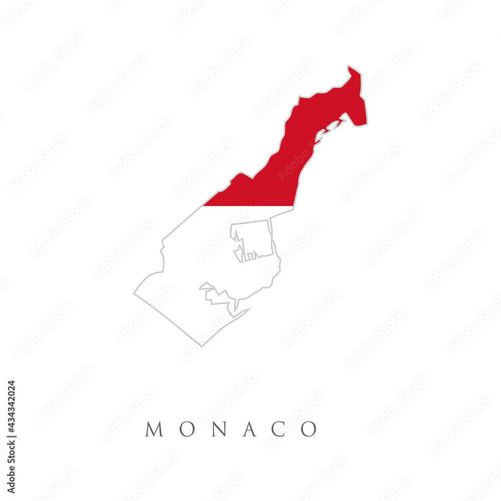 Monaco. Flag and map of the country. Vector isolated simplified illustration icon with silhouette of Monaco map. National Monegasque flag (red, white colors).