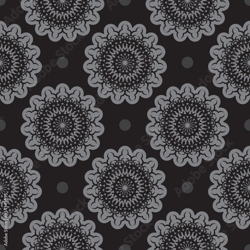 Black-gray seamless pattern with luxurious decorative ornaments. Good for murals, textiles, postcards and prints. Vector illustration.