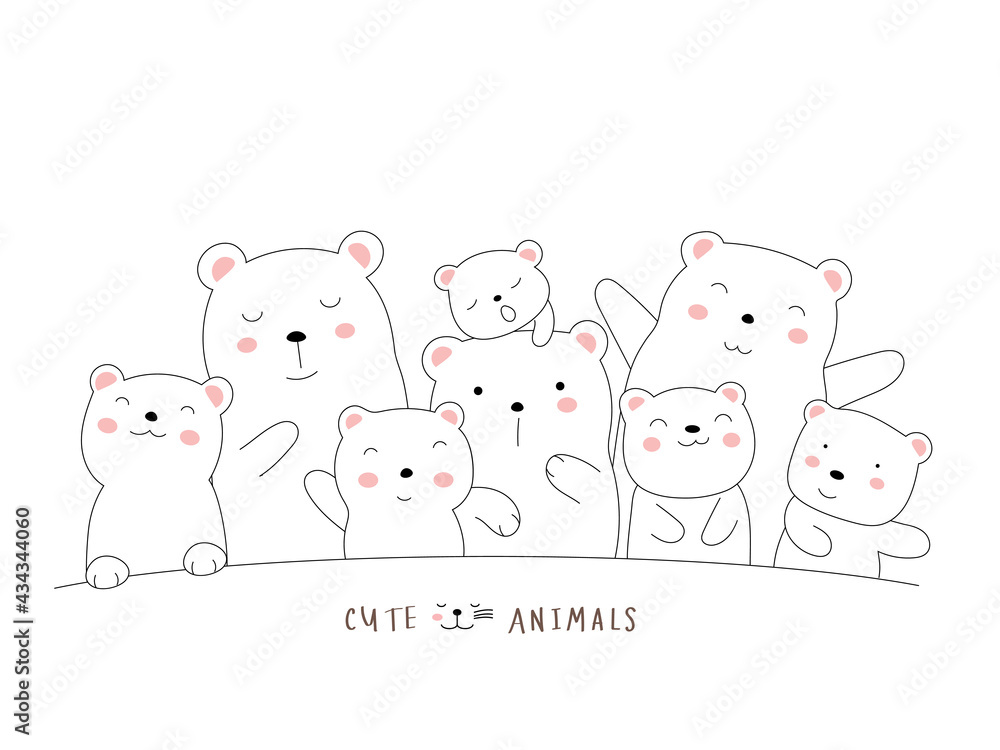 The cute bear animal cartoon on white background. hand drawn style The cute bear animal cartoon on white background. hand drawn style