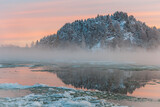 Ice and mist on winter river